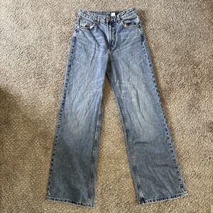 HM Divided Light Wash High Waisted Wide Leg Jeans Baggy Size 2